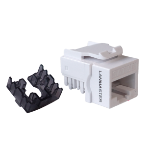 Keystone module, RJ45, category 5E, UTP, with shutter, 90 degrees, white
